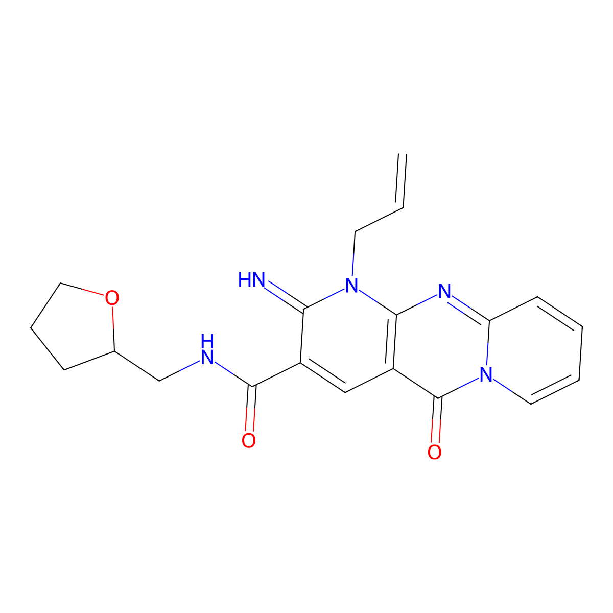 1-Allyl-2-imino-5-oxo-N-(tetrahydro-2-furanylmethyl)-1,5-dihydro-2H-dipyrido(1,2-A:2,3-D)pyrimidine-3-carboxamide molecular structure, CAS 371205-66-2