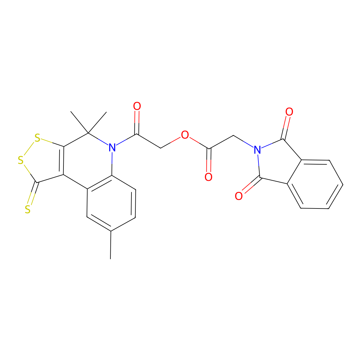 2-oxo-2-(4,4,8-trimethyl-1-thioxo-1,4-dihydro-5H-[1,2]dithiolo[3,4-c]quinolin-5-yl)ethyl (1,3-dioxo-1,3-dihydro-2H-isoindol-2-yl)acetate molecular structure, CAS 371205-69-5