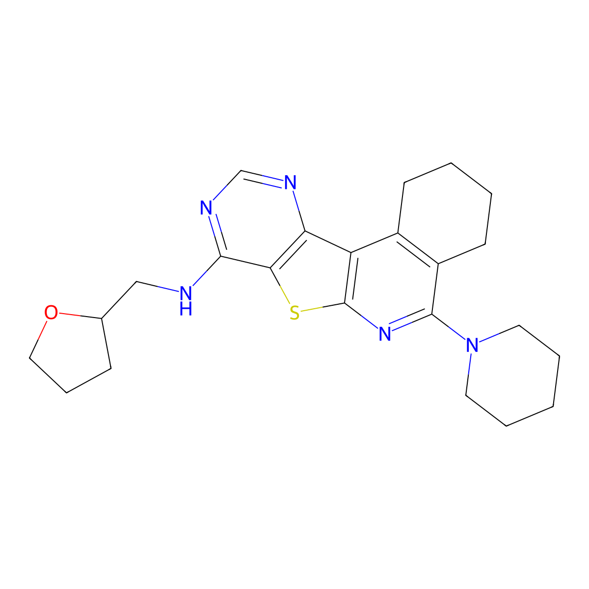 5-(piperidin-1-yl)-N-((tetrahydrofuran-2-yl)methyl)-1,2,3,4-tetrahydropyrimido[4',5':4,5]thieno[2,3-c]isoquinolin-8-amine molecular structure, CAS 371205-73-1