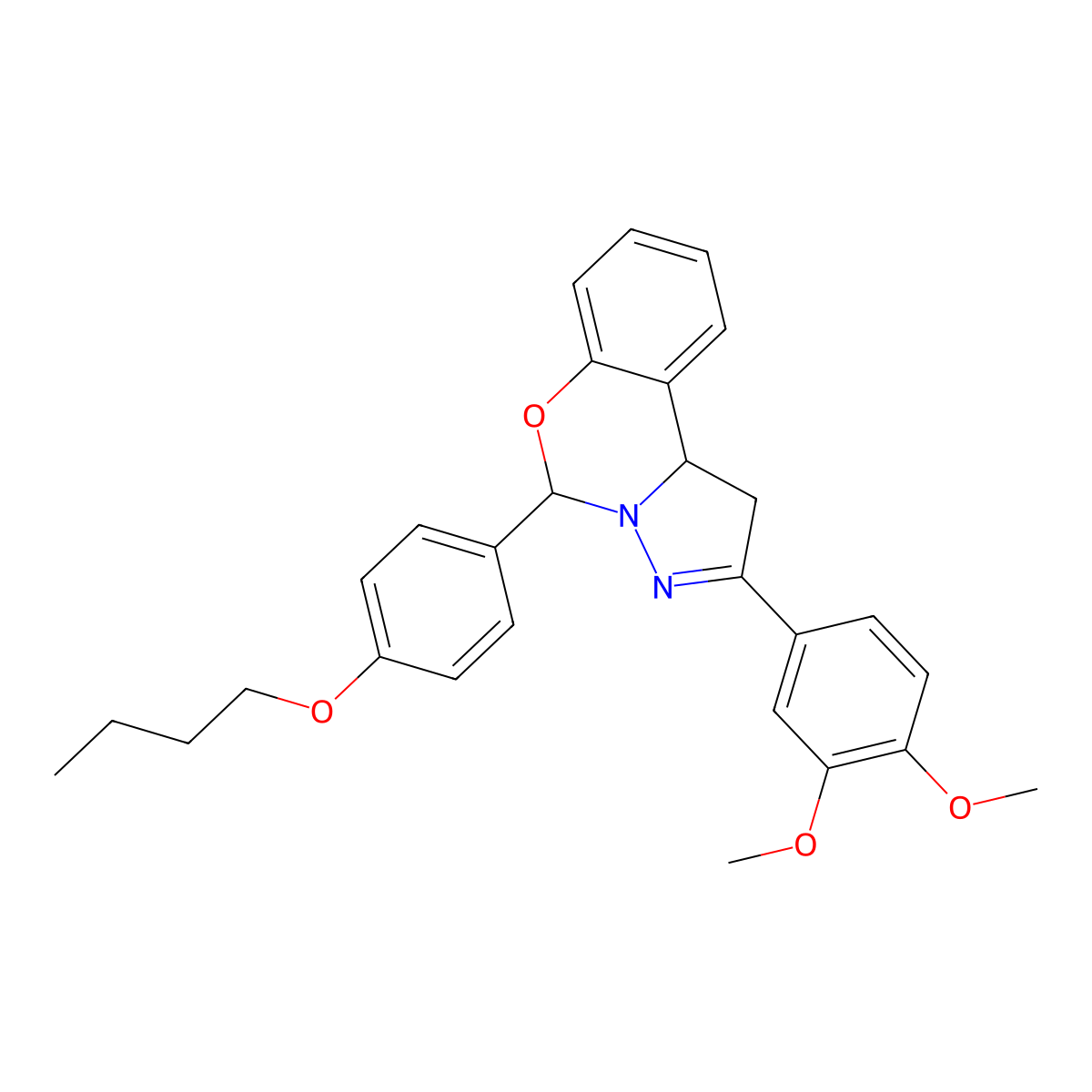 5-(4-Butoxyphenyl)-2-(3,4-dimethoxyphenyl)-1,10b-dihydropyrazolo[1,5-c][1,3]benzoxazine molecular structure, CAS 371205-80-0