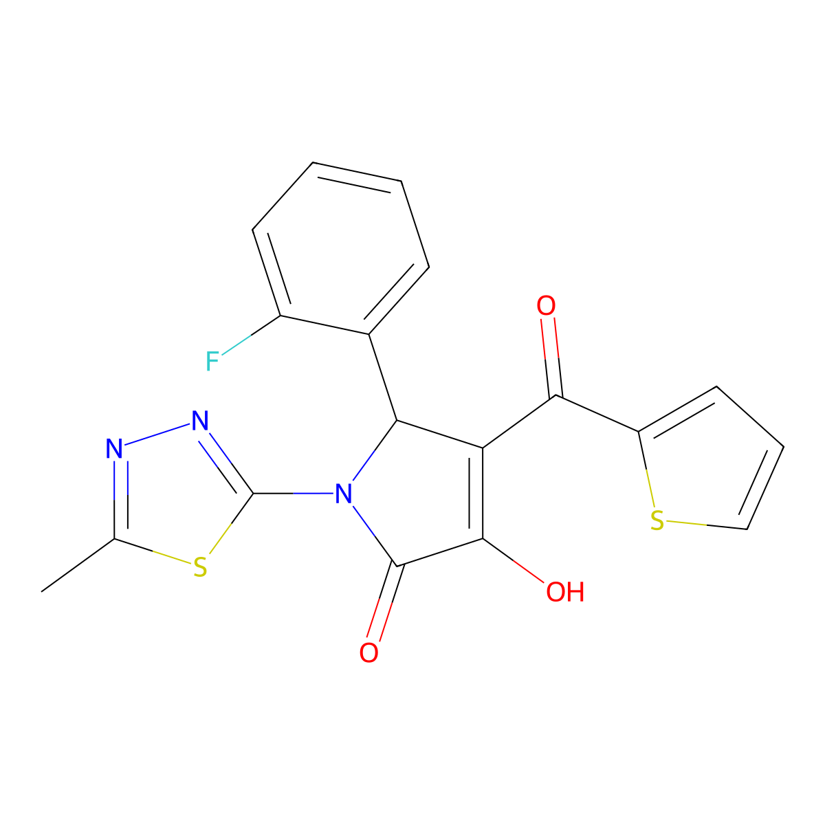 (4E)-5-(2-fluorophenyl)-4-[hydroxy(thiophen-2-yl)methylidene]-1-(5-methyl-1,3,4-thiadiazol-2-yl)pyrrolidine-2,3-dione molecular structure, CAS 371205-90-2