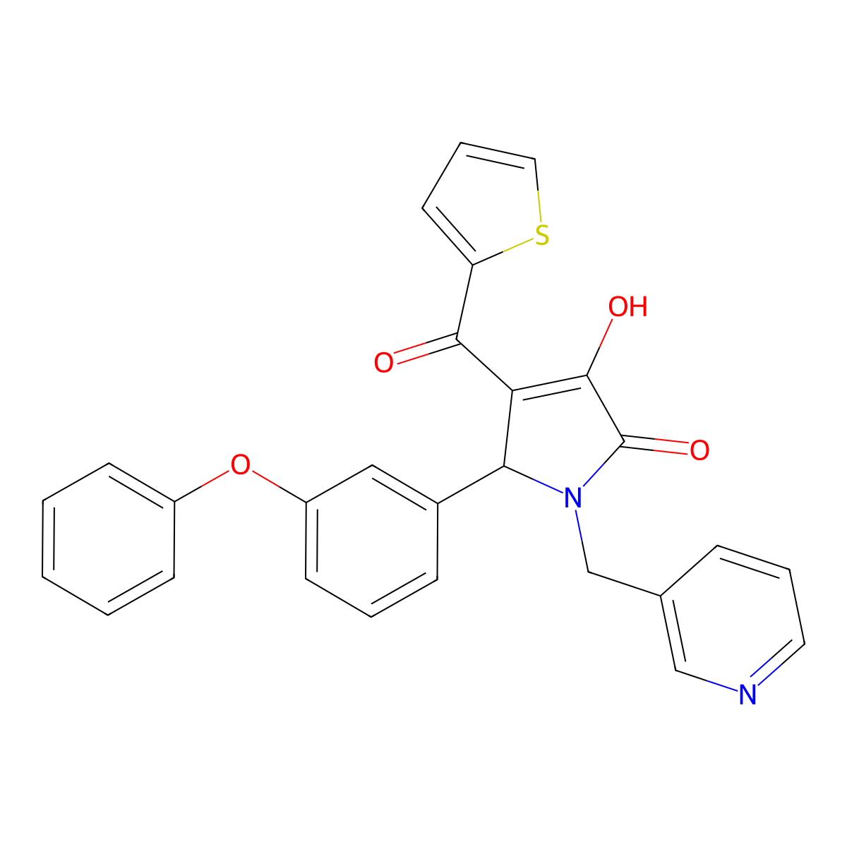 (4E)-4-[hydroxy(thiophen-2-yl)methylidene]-5-(3-phenoxyphenyl)-1-(pyridin-3-ylmethyl)pyrrolidine-2,3-dione molecular structure, CAS 371205-97-9