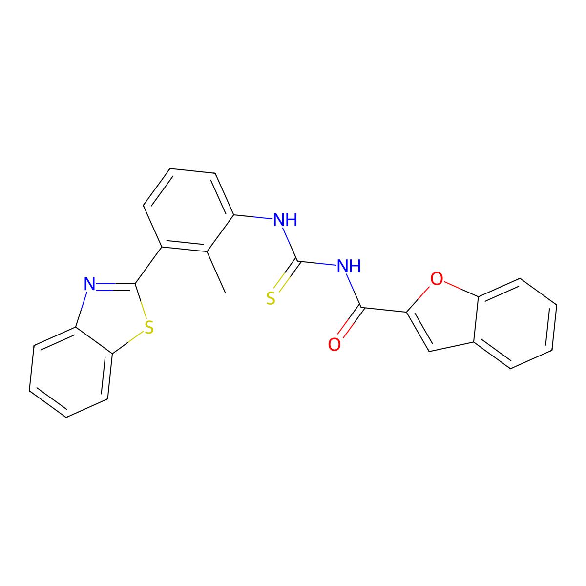 N-[[3-(1,3-benzothiazol-2-yl)-2-methylphenyl]carbamothioyl]-1-benzofuran-2-carboxamide molecular structure, CAS 371206-05-2