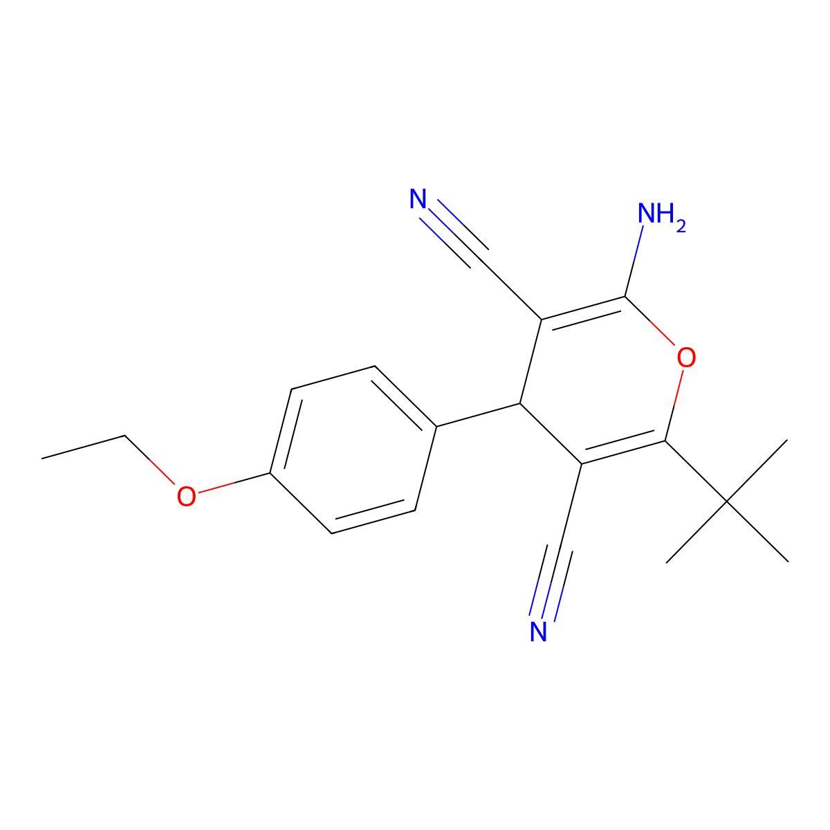 2-amino-6-tert-butyl-4-(4-ethoxyphenyl)-4H-pyran-3,5-dicarbonitrile molecular structure, CAS 371206-06-3