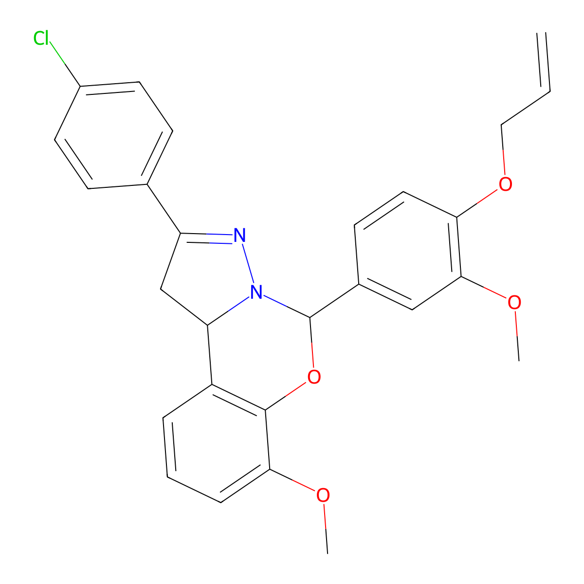 2-(4-Chlorophenyl)-7-methoxy-5-[3-methoxy-4-(prop-2-en-1-yloxy)phenyl]-1,10b-dihydropyrazolo[1,5-c][1,3]benzoxazine molecular structure, CAS 371206-08-5