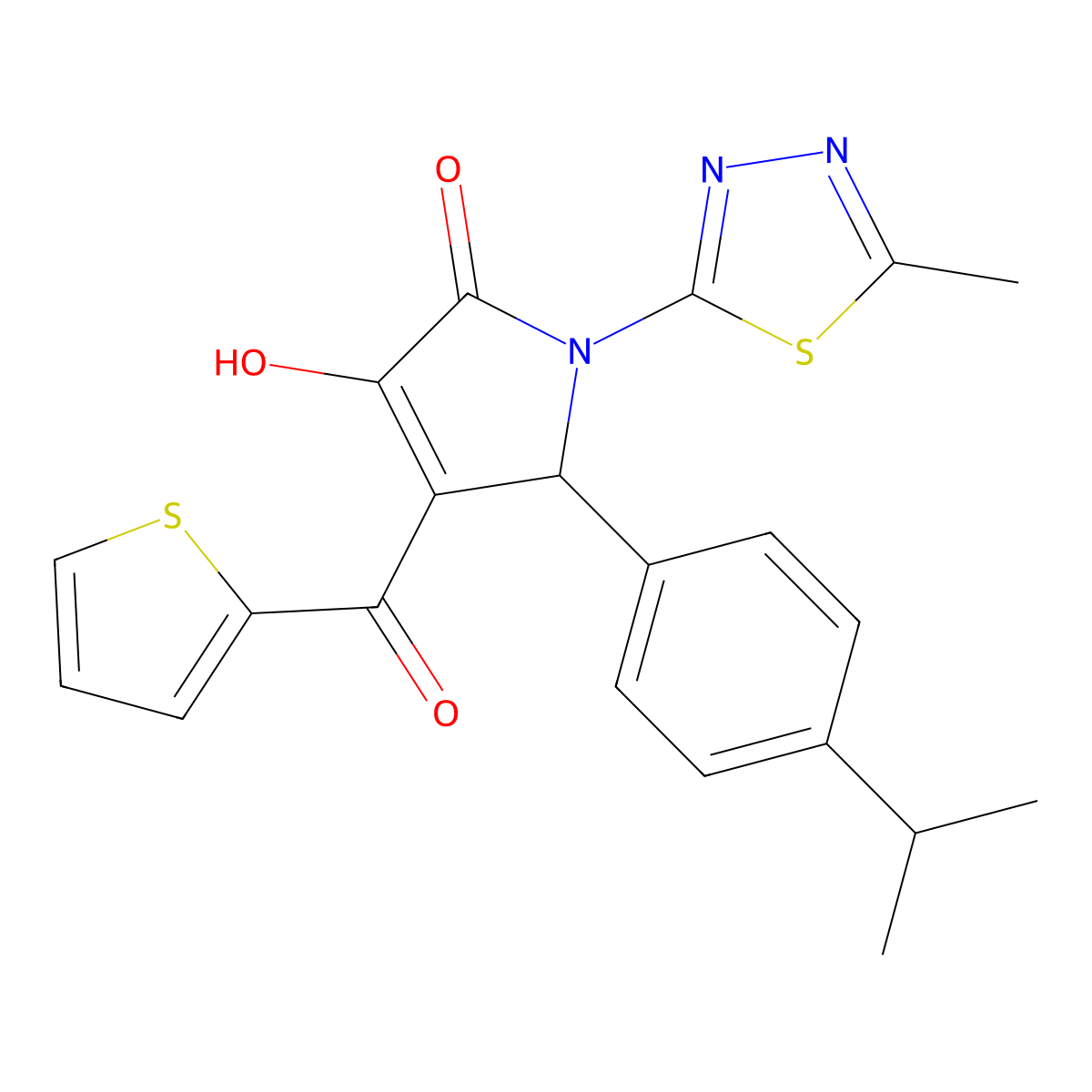 (4E)-4-[hydroxy(thiophen-2-yl)methylidene]-1-(5-methyl-1,3,4-thiadiazol-2-yl)-5-[4-(propan-2-yl)phenyl]pyrrolidine-2,3-dione molecular structure, CAS 371206-16-5