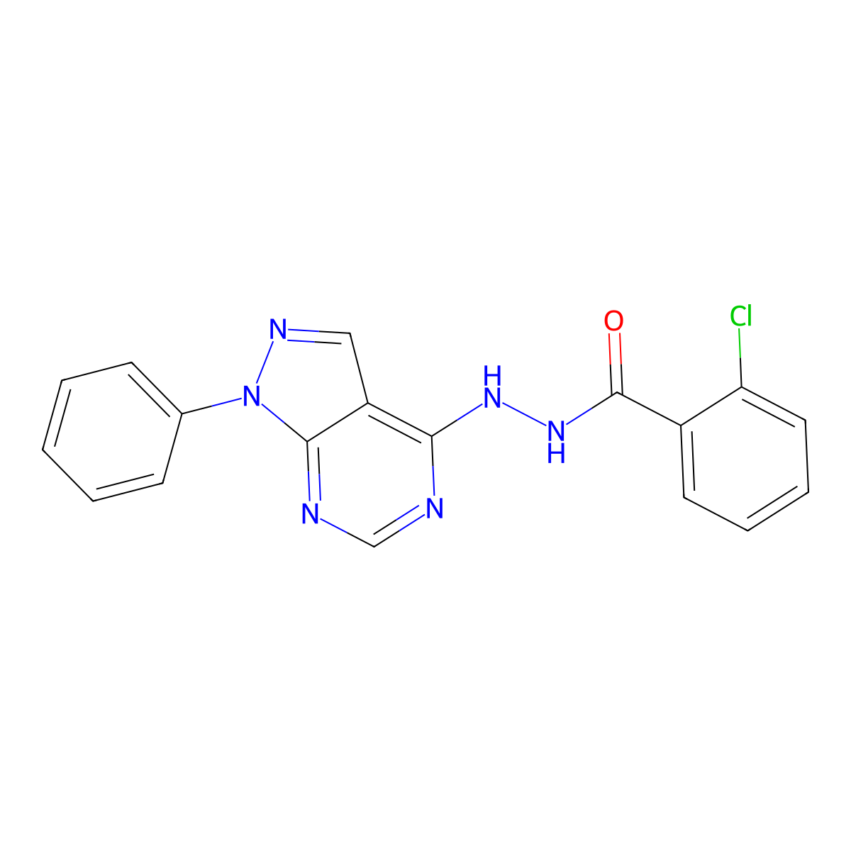 2-chloro-N'-(1-phenyl-1H-pyrazolo[3,4-d]pyrimidin-4-yl)benzohydrazide molecular structure, CAS 371206-49-4