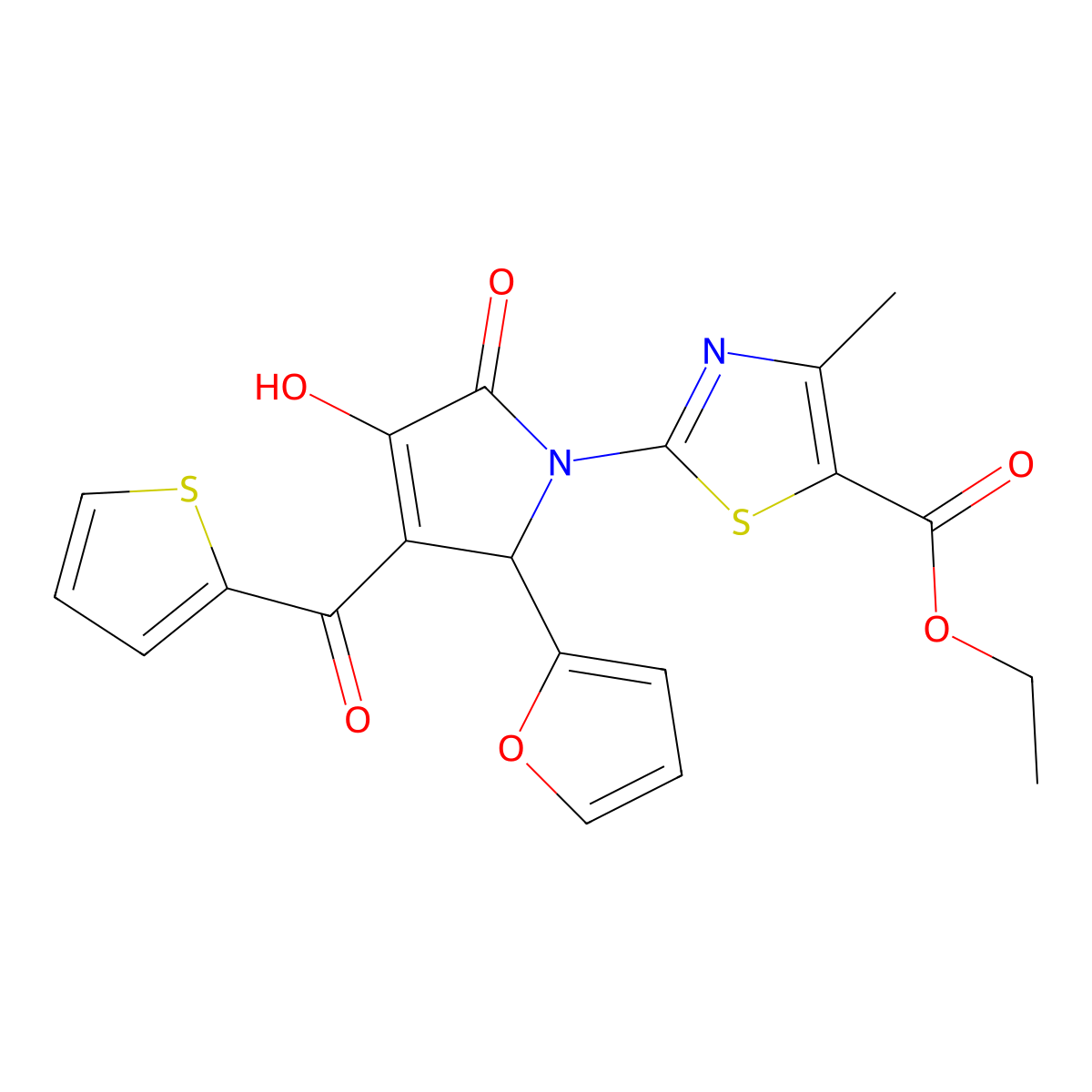 ethyl 2-{(3E)-2-(furan-2-yl)-3-[hydroxy(thiophen-2-yl)methylidene]-4,5-dioxopyrrolidin-1-yl}-4-methyl-1,3-thiazole-5-carboxylate molecular structure, CAS 371206-52-9