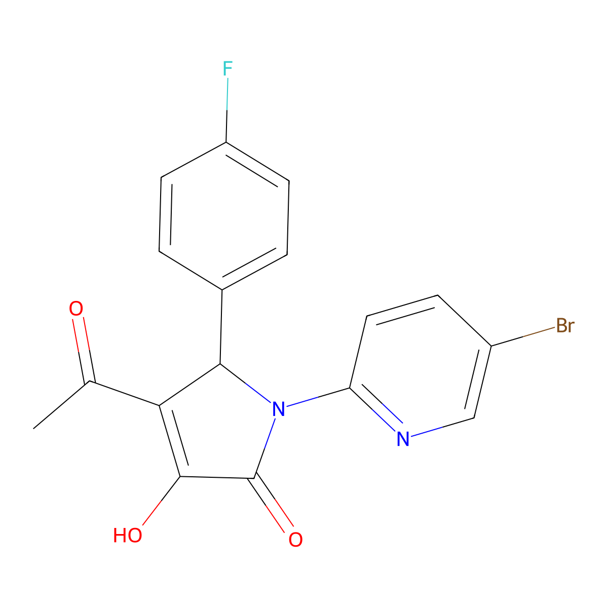 3-acetyl-1-(5-bromopyridin-2-yl)-2-(4-fluorophenyl)-4-hydroxy-2H-pyrrol-5-one molecular structure, CAS 371206-56-3