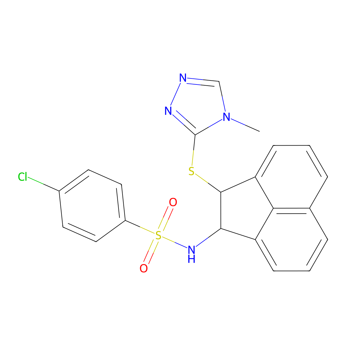 4-Chloro-N-[2-(4-methyl-4H-[1,2,4]triazol-3-ylsulfanyl)-acenaphthen-1-yl]-benzenesulfonamide molecular structure, CAS 371206-62-1