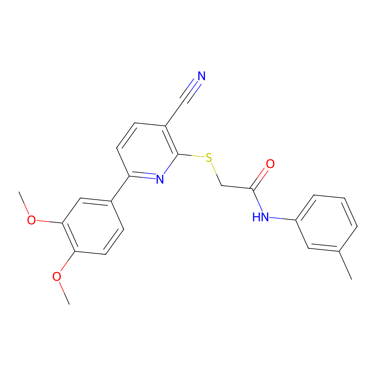 2-({6-[3,4-bis(methyloxy)phenyl]-3-cyanopyridin-2-yl}sulfanyl)-N-(3-methylphenyl)acetamide molecular structure, CAS 371206-79-0