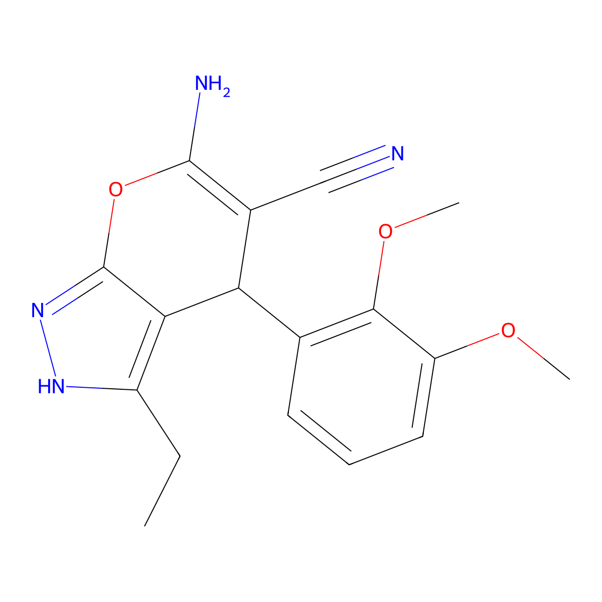 6-Amino-4-(2,3-dimethoxyphenyl)-3-ethyl-2,4-dihydropyrano[2,3-c]pyrazole-5-carbonitrile molecular structure, CAS 371206-92-7