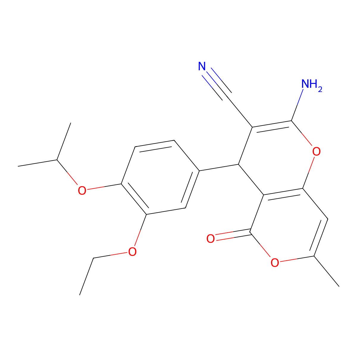 2-amino-4-(3-ethoxy-4-propan-2-yloxyphenyl)-7-methyl-5-oxo-4H-pyrano[3,2-c]pyran-3-carbonitrile molecular structure, CAS 371207-09-9