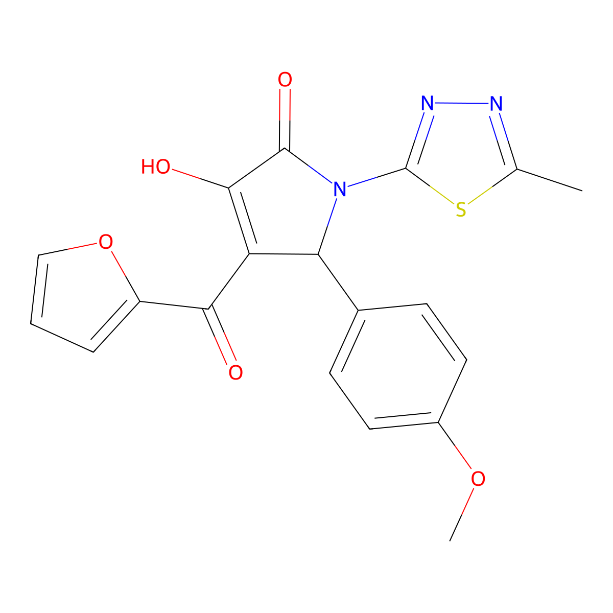 (4E)-4-[furan-2-yl(hydroxy)methylidene]-5-(4-methoxyphenyl)-1-(5-methyl-1,3,4-thiadiazol-2-yl)pyrrolidine-2,3-dione molecular structure, CAS 371207-21-5
