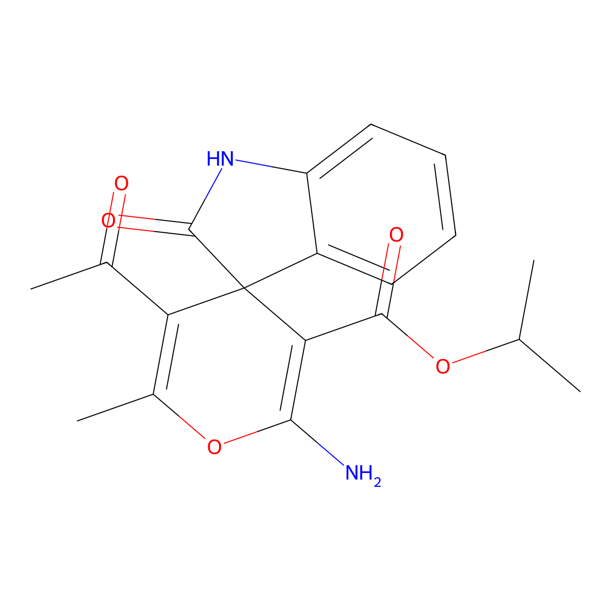 Isopropyl 5'-acetyl-2'-amino-6'-methyl-2-oxo-1,2-dihydrospiro[indole-3,4'-pyran]-3'-carboxylate molecular structure, CAS 371207-66-8