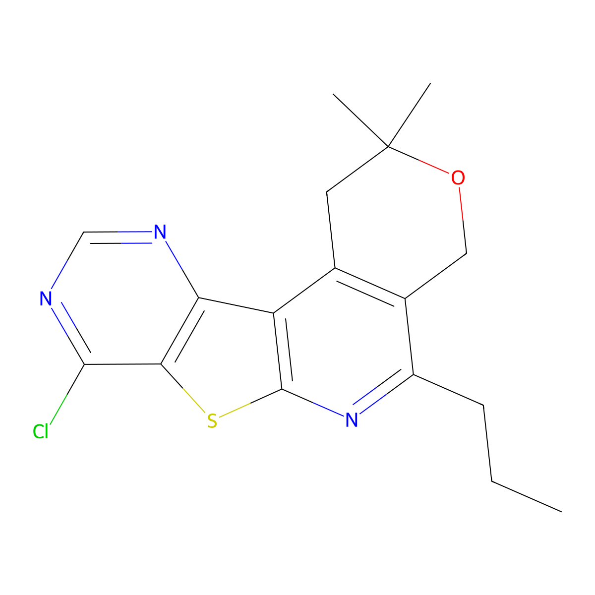 8-chloro-2,2-dimethyl-5-propyl-1,4-dihydro-2H-pyrano[4'',3'':4',5']pyrido[3',2':4,5]thieno[3,2-d]pyrimidine molecular structure, CAS 371207-71-5