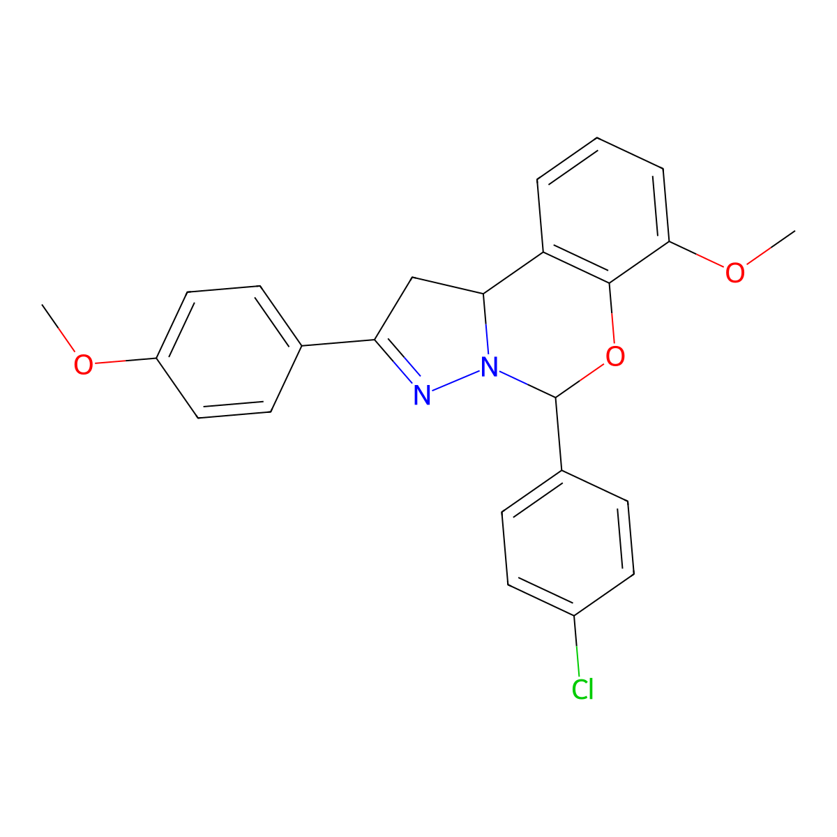 5-(4-Chlorophenyl)-7-methoxy-2-(4-methoxyphenyl)-1,10b-dihydropyrazolo[1,5-c][1,3]benzoxazine molecular structure, CAS 371207-95-3