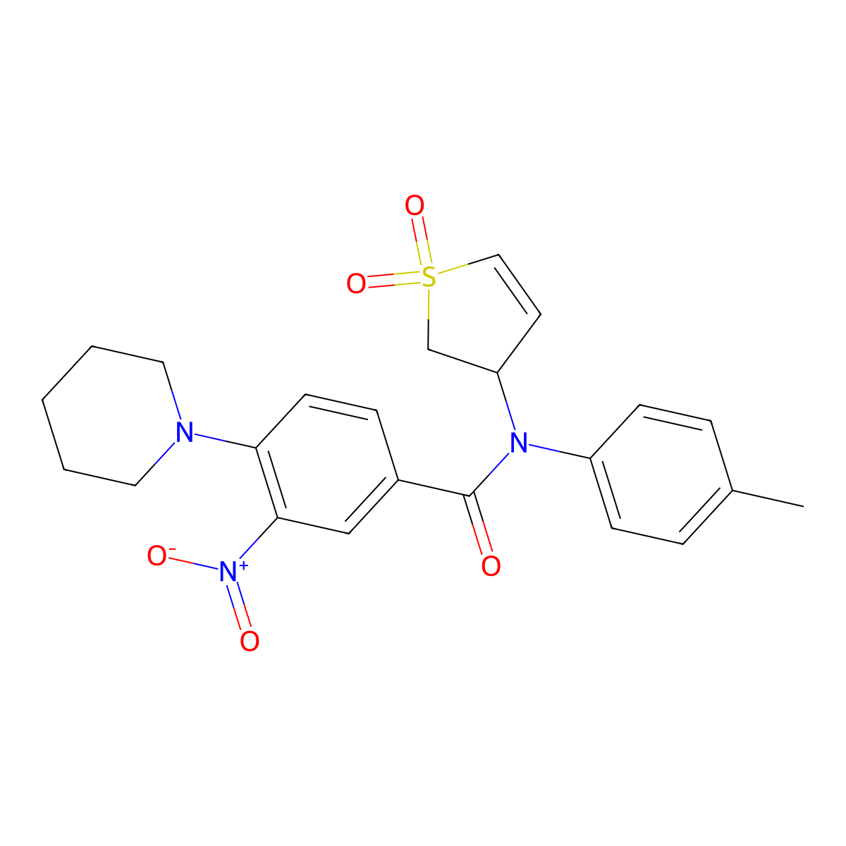 N-(1,1-dioxido-2,3-dihydrothiophen-3-yl)-3-nitro-4-(piperidin-1-yl)-N-(p-tolyl)benzamide molecular structure, CAS 371207-97-5