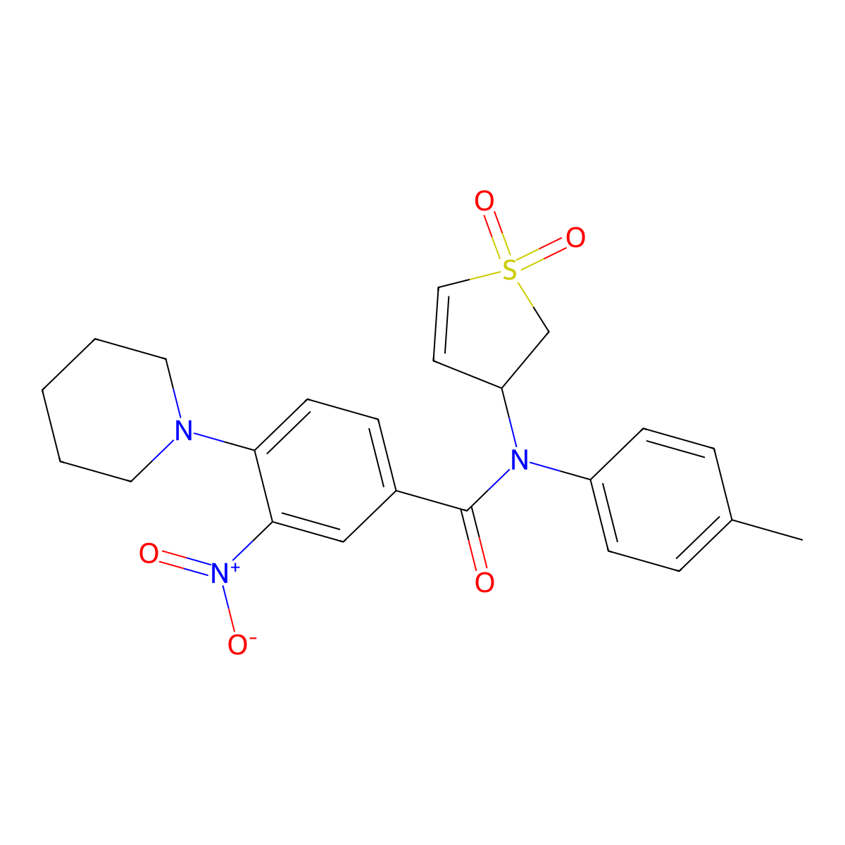 N-(1,1-dioxido-2,3-dihydrothiophen-3-yl)-3-nitro-4-(piperidin-1-yl)-N-(p-tolyl)benzamide molecular structure, CAS 371207-97-5