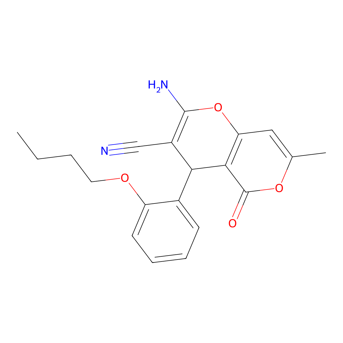 2-amino-4-(2-butoxyphenyl)-7-methyl-5-oxo-4H,5H-pyrano[4,3-b]pyran-3-carbonitrile molecular structure, CAS 371207-99-7