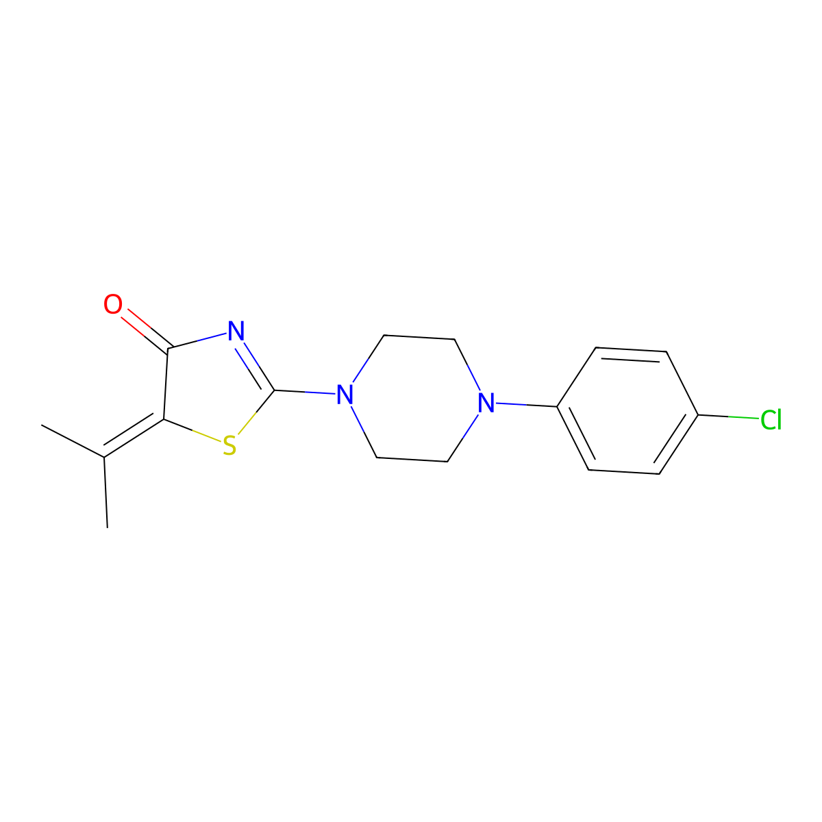 2-(4-(4-chlorophenyl)piperazin-1-yl)-5-(propan-2-ylidene)thiazol-4(5H)-one molecular structure, CAS 371208-15-0