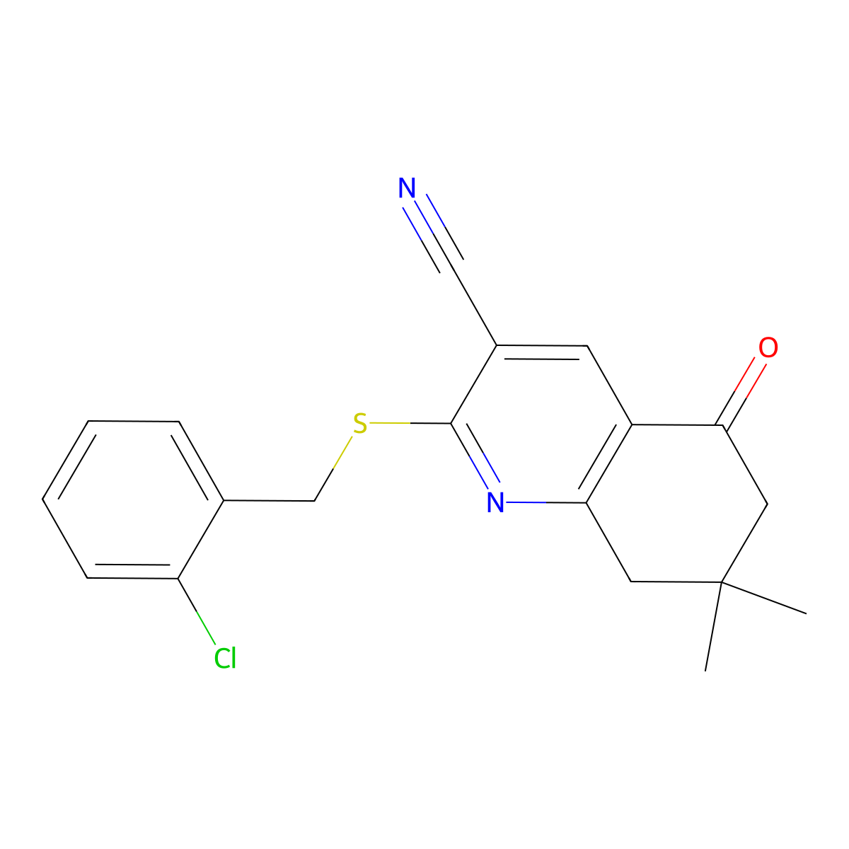 2-((2-Chlorobenzyl)thio)-7,7-dimethyl-5-oxo-5,6,7,8-tetrahydroquinoline-3-carbonitrile molecular structure, CAS 371208-32-1