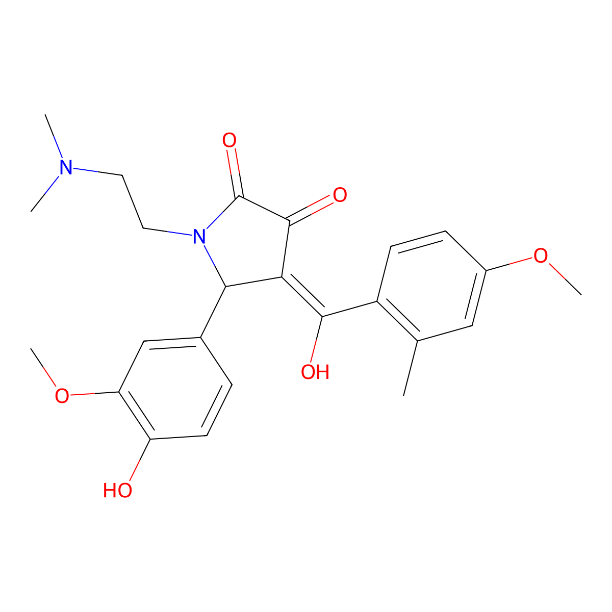 1-[2-(dimethylamino)ethyl]-3-hydroxy-5-(4-hydroxy-3-methoxyphenyl)-4-(4-methoxy-2-methylbenzoyl)-2,5-dihydro-1H-pyrrol-2-one molecular structure, CAS 371208-36-5