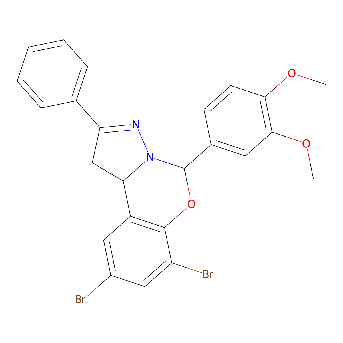 7,9-Dibromo-5-(3,4-dimethoxyphenyl)-2-phenyl-1,10b-dihydropyrazolo[1,5-c][1,3]benzoxazine molecular structure, CAS 371208-43-4