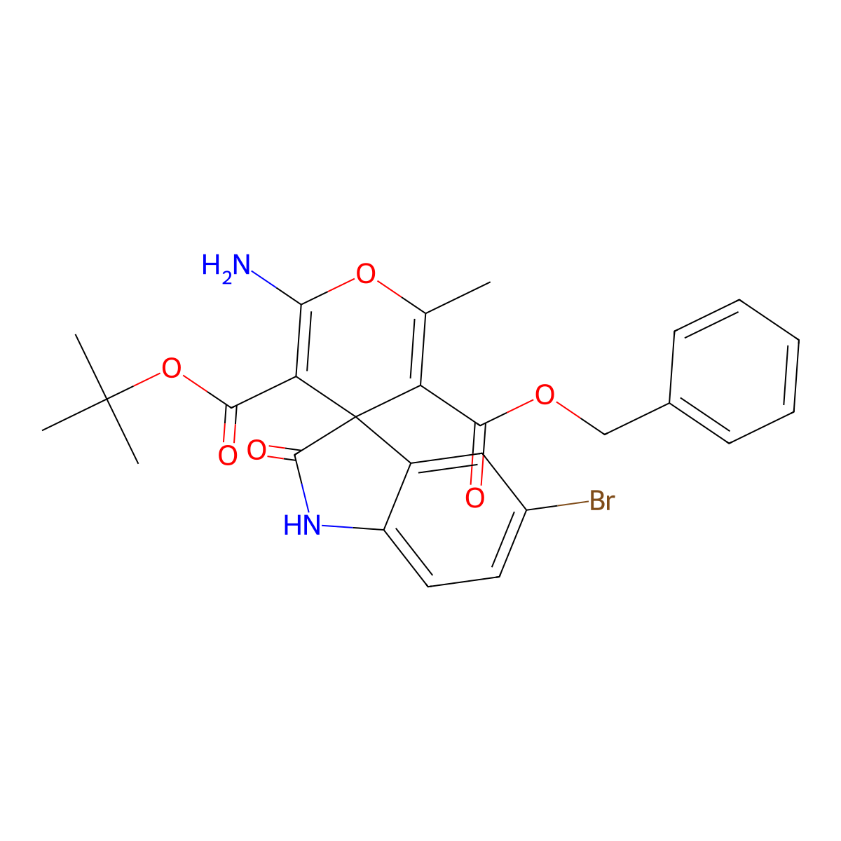 5'-Benzyl 3'-tert-butyl 2'-amino-5-bromo-6'-methyl-2-oxo-1,2-dihydrospiro[indole-3,4'-pyran]-3',5'-dicarboxylate molecular structure, CAS 371208-51-4