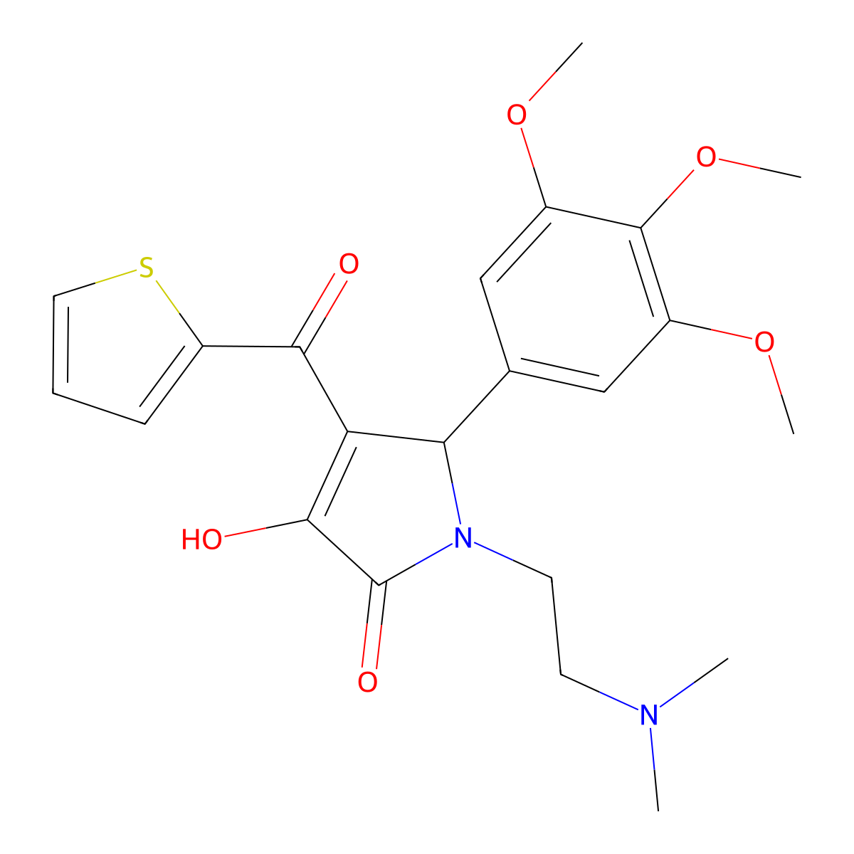 (4E)-1-[2-(dimethylamino)ethyl]-4-[hydroxy(thiophen-2-yl)methylidene]-5-(3,4,5-trimethoxyphenyl)pyrrolidine-2,3-dione molecular structure, CAS 371209-23-3