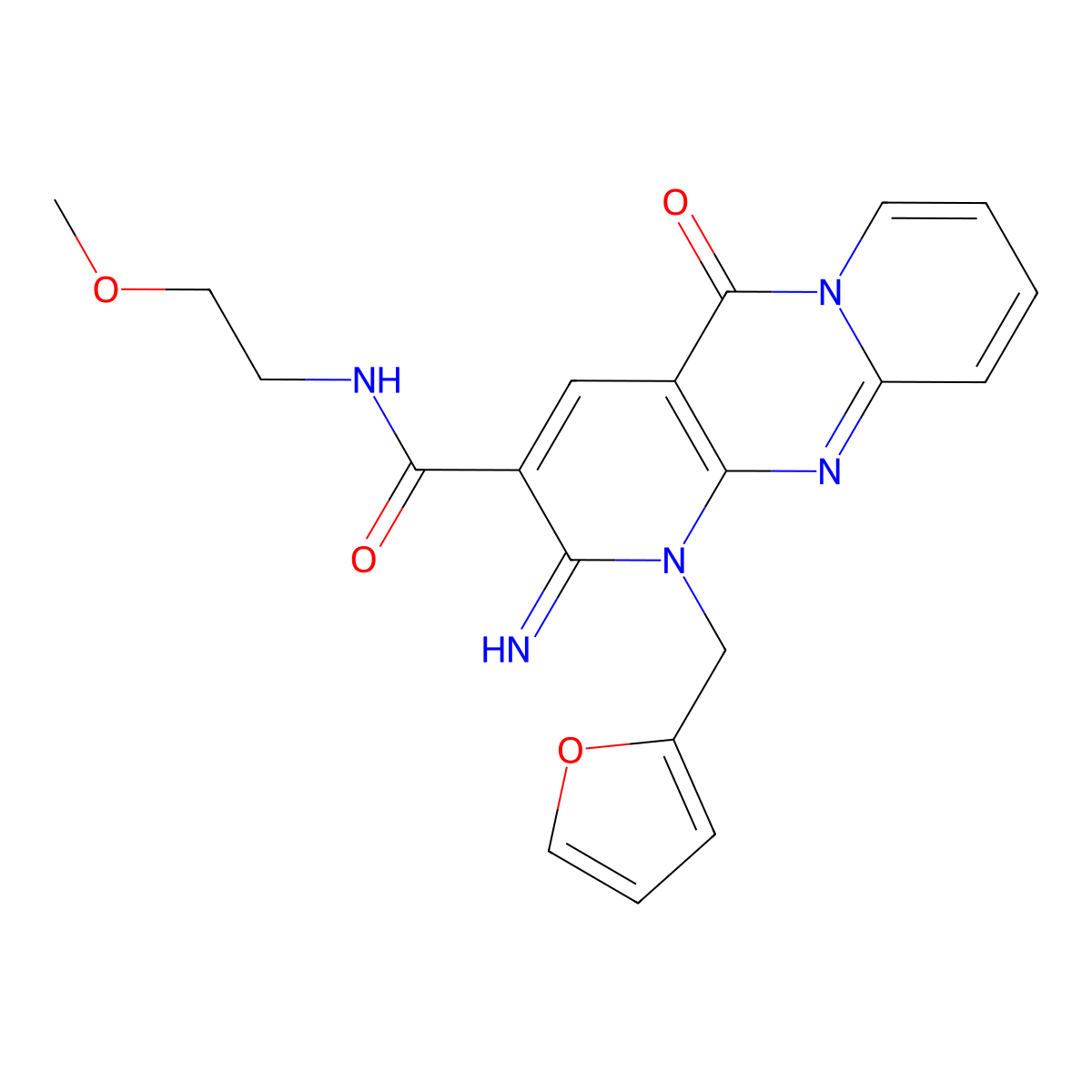 7-[(furan-2-yl)methyl]-6-imino-N-(2-methoxyethyl)-2-oxo-1,7,9-triazatricyclo[8.4.0.0^{3,8}]tetradeca-3(8),4,9,11,13-pentaene-5-carboxamide molecular structure, CAS 371209-54-0