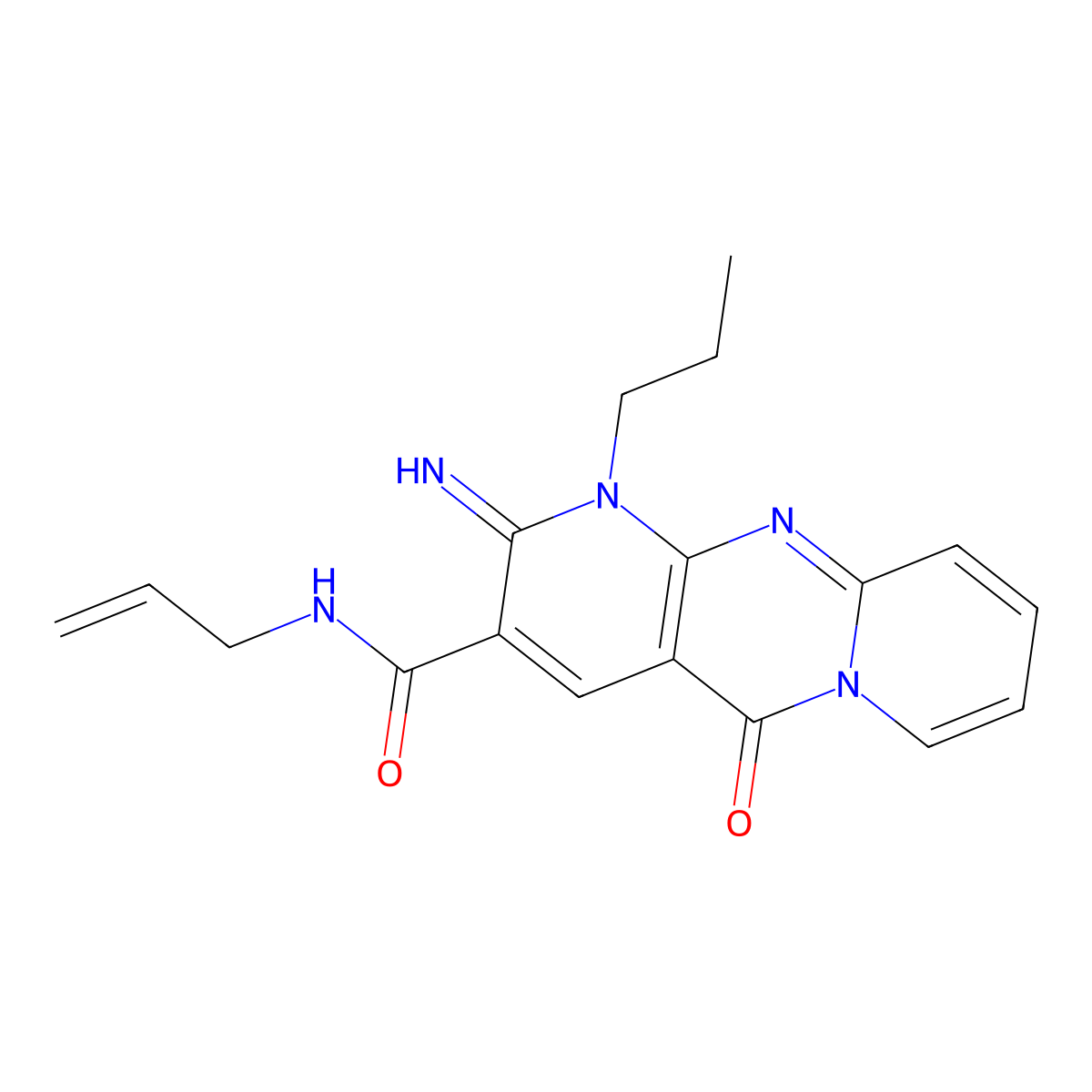 N-Allyl-2-imino-5-oxo-1-propyl-1,5-dihydro-2H-dipyrido[1,2-A:2,3-D]pyrimidine-3-carboxamide molecular structure, CAS 371209-62-0