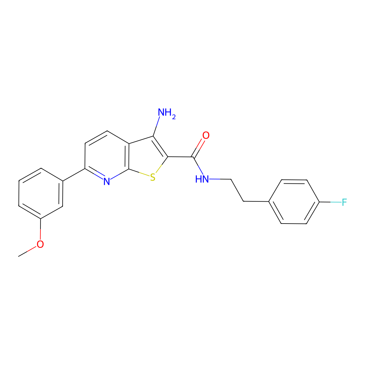 3-amino-N-[2-(4-fluorophenyl)ethyl]-6-(3-methoxyphenyl)thieno[2,3-b]pyridine-2-carboxamide molecular structure, CAS 371209-68-6