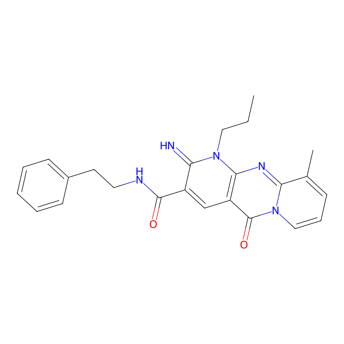 2-imino-10-methyl-5-oxo-N-(2-phenylethyl)-1-propyl-1,5-dihydro-2H-dipyrido[1,2-a:2',3'-d]pyrimidine-3-carboxamide molecular structure, CAS 371209-79-9