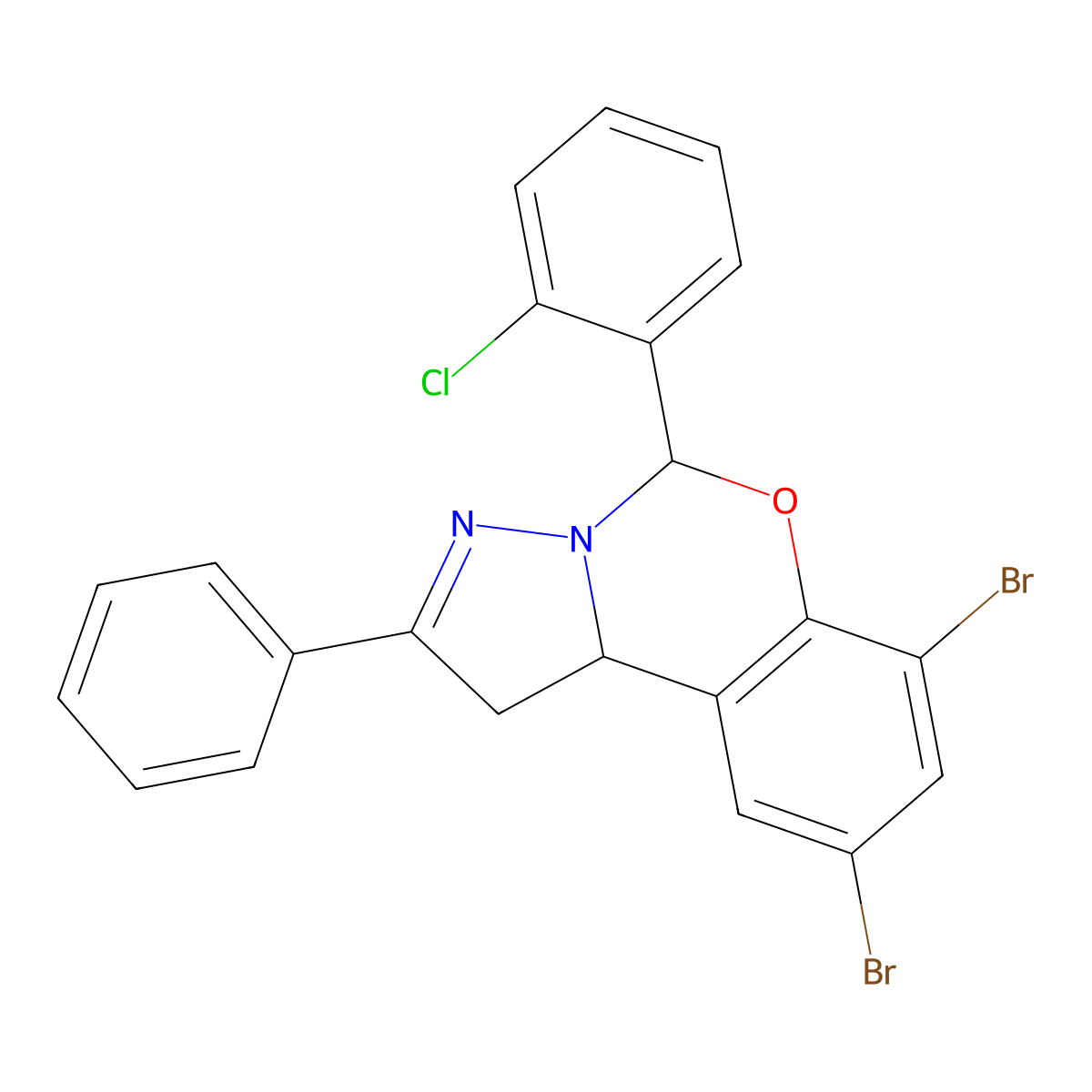 7,9-Dibromo-5-(2-chlorophenyl)-2-phenyl-1,10b-dihydropyrazolo[1,5-c][1,3]benzoxazine molecular structure, CAS 371209-87-9