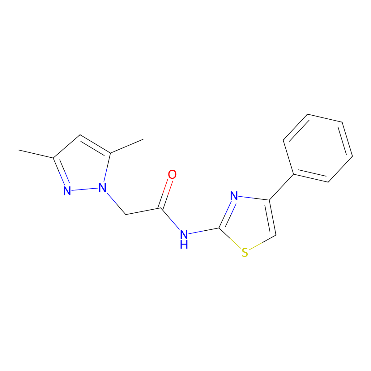 2-(3,5-dimethyl-1H-pyrazol-1-yl)-N-(4-phenyl-1,3-thiazol-2-yl)acetamide molecular structure, CAS 371209-88-0