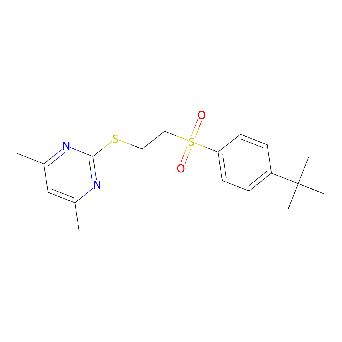 2-({2-[(4-Tert-butylphenyl)sulfonyl]ethyl}sulfanyl)-4,6-dimethylpyrimidine molecular structure, CAS 371210-15-0