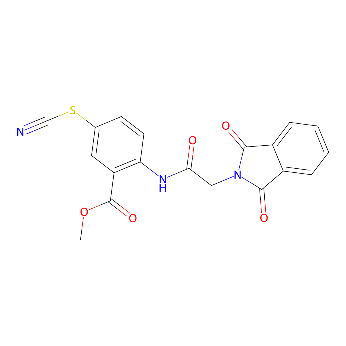 Methyl 2-[[2-(1,3-dioxoisoindol-2-yl)acetyl]amino]-5-thiocyanatobenzoate molecular structure, CAS 371210-20-7