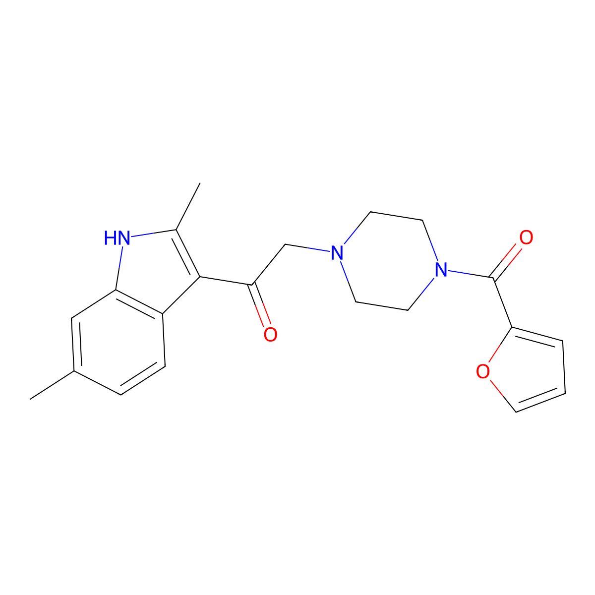 1-(2,6-dimethyl-1H-indol-3-yl)-2-[4-(furan-2-carbonyl)piperazin-1-yl]ethanone molecular structure, CAS 371210-26-3