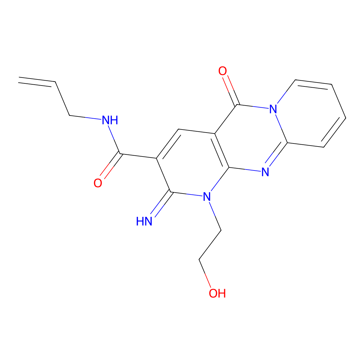 1-(2-hydroxyethyl)-2-imino-5-oxo-N-(prop-2-en-1-yl)-1,5-dihydro-2H-dipyrido[1,2-a:2',3'-d]pyrimidine-3-carboxamide molecular structure, CAS 371210-37-6