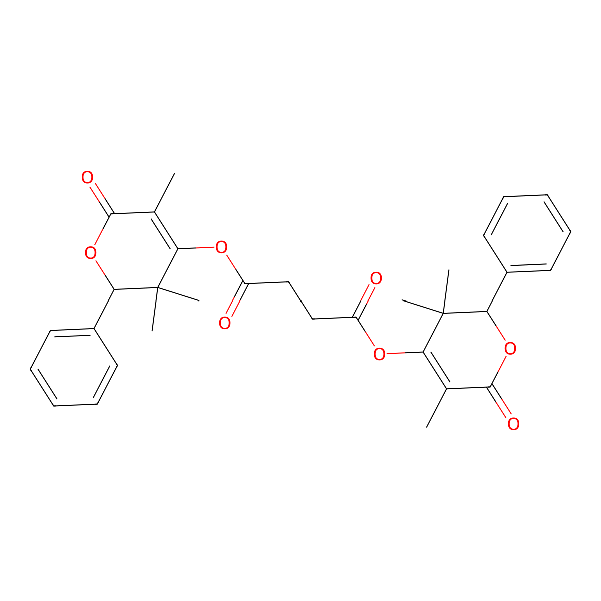 bis(3,3,5-trimethyl-6-oxo-2-phenyl-2H-pyran-4-yl) butanedioate molecular structure, CAS 371210-71-8