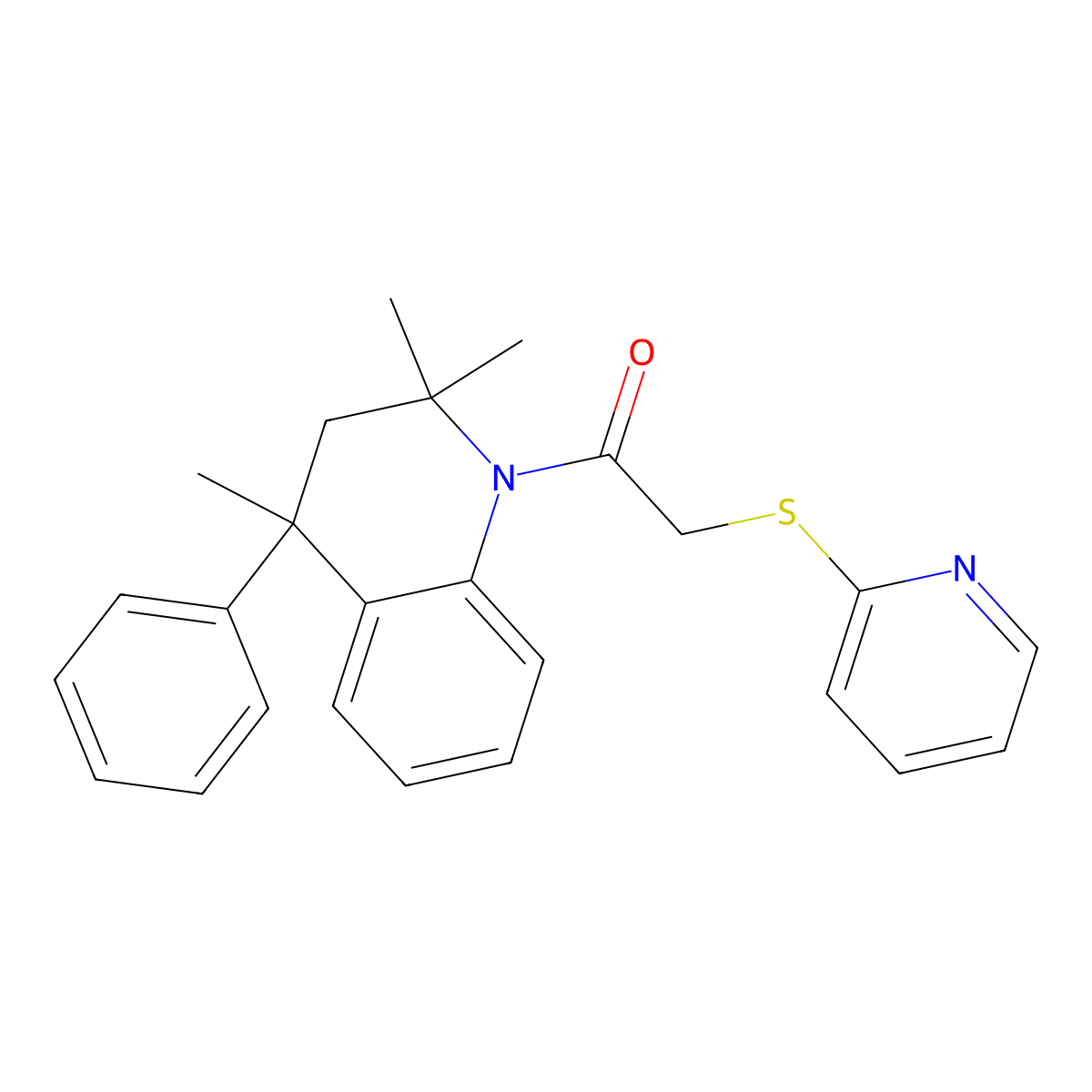 2-(pyridin-2-ylsulfanyl)-1-(2,2,4-trimethyl-4-phenyl-3,4-dihydroquinolin-1(2H)-yl)ethanone molecular structure, CAS 371210-94-5