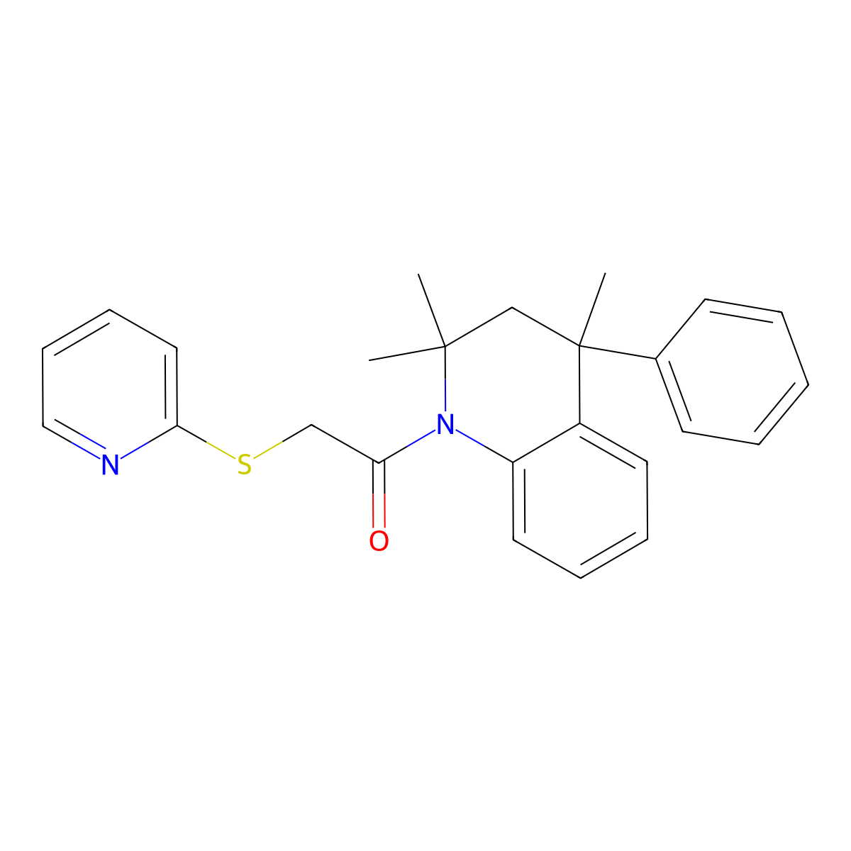 2-(pyridin-2-ylsulfanyl)-1-(2,2,4-trimethyl-4-phenyl-3,4-dihydroquinolin-1(2H)-yl)ethanone molecular structure, CAS 371210-94-5