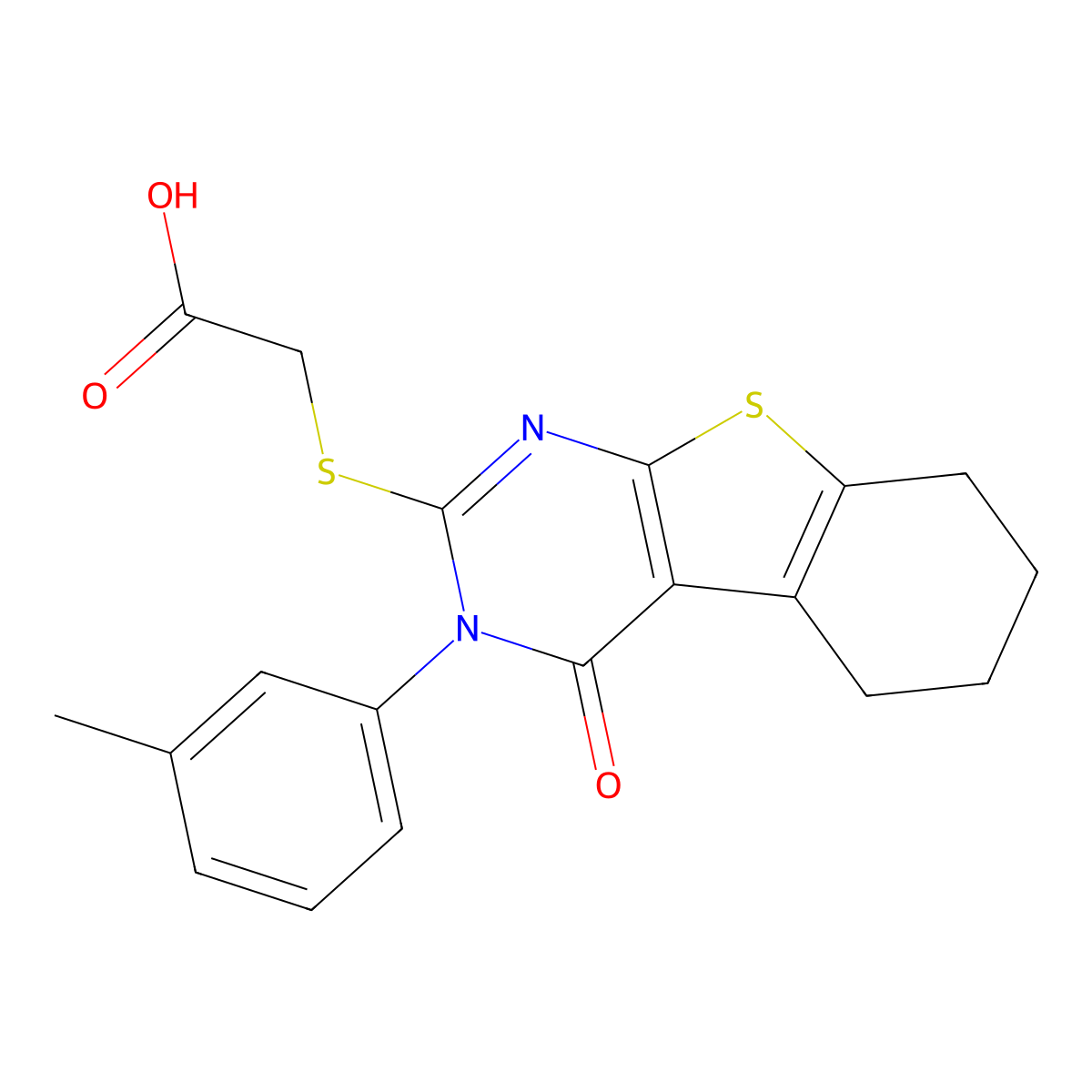 2-[[3-(3-Methylphenyl)-4-oxo-5,6,7,8-tetrahydro-[1]benzothiolo[2,3-d]pyrimidin-2-yl]sulfanyl]acetic acid molecular structure, CAS 371211-25-5