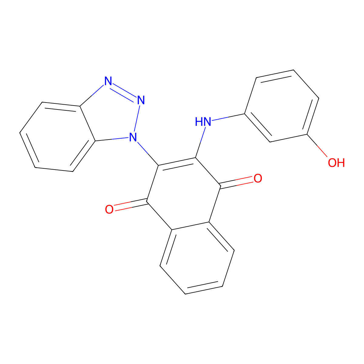 2-(1H-benzo[d][1,2,3]triazol-1-yl)-3-((3-hydroxyphenyl)amino)naphthalene-1,4-dione molecular structure, CAS 371211-58-4