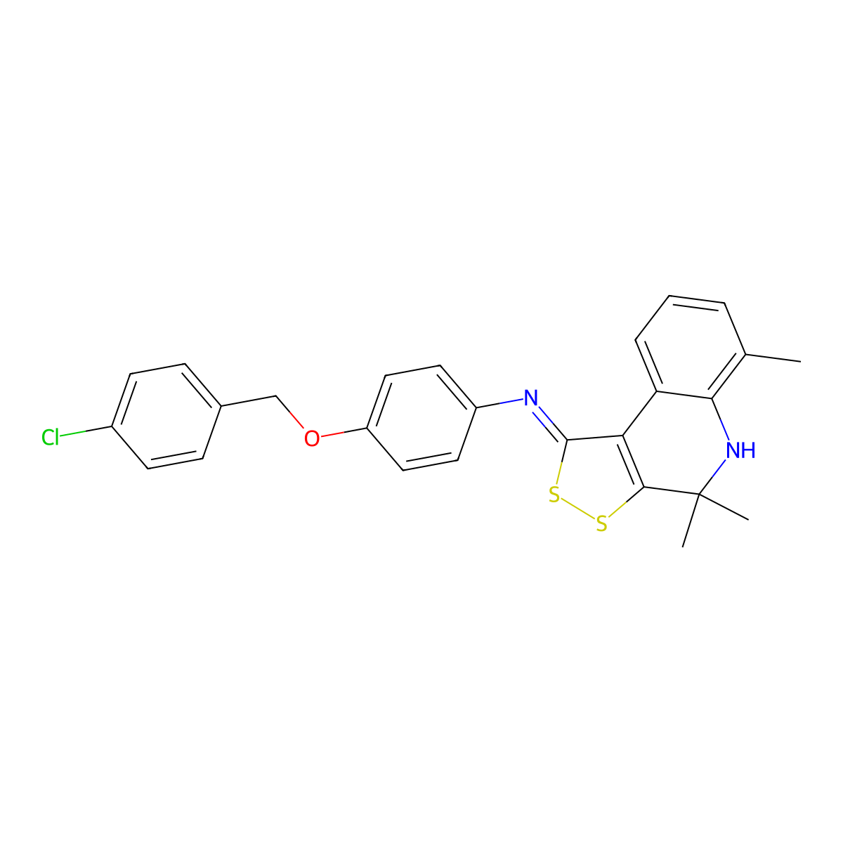 4-[(4-chlorobenzyl)oxy]-N-[(1Z)-4,4,6-trimethyl-4,5-dihydro-1H-[1,2]dithiolo[3,4-c]quinolin-1-ylidene]aniline molecular structure, CAS 371211-61-9
