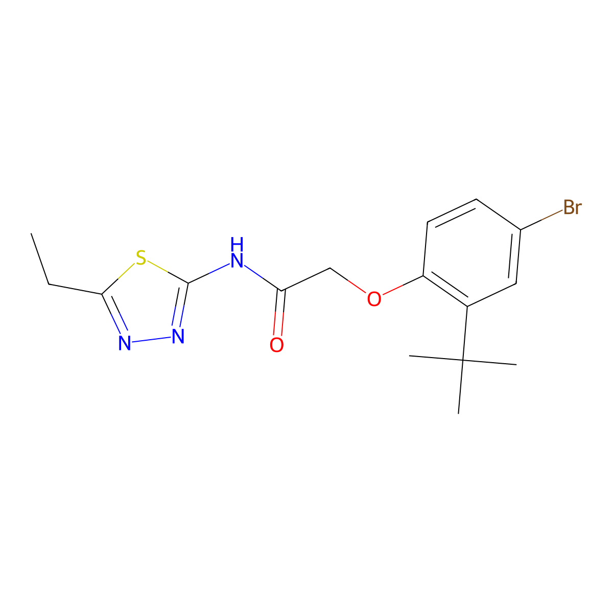 2-(4-bromo-2-tert-butylphenoxy)-N-(5-ethyl-1,3,4-thiadiazol-2-yl)acetamide molecular structure, CAS 371212-05-4