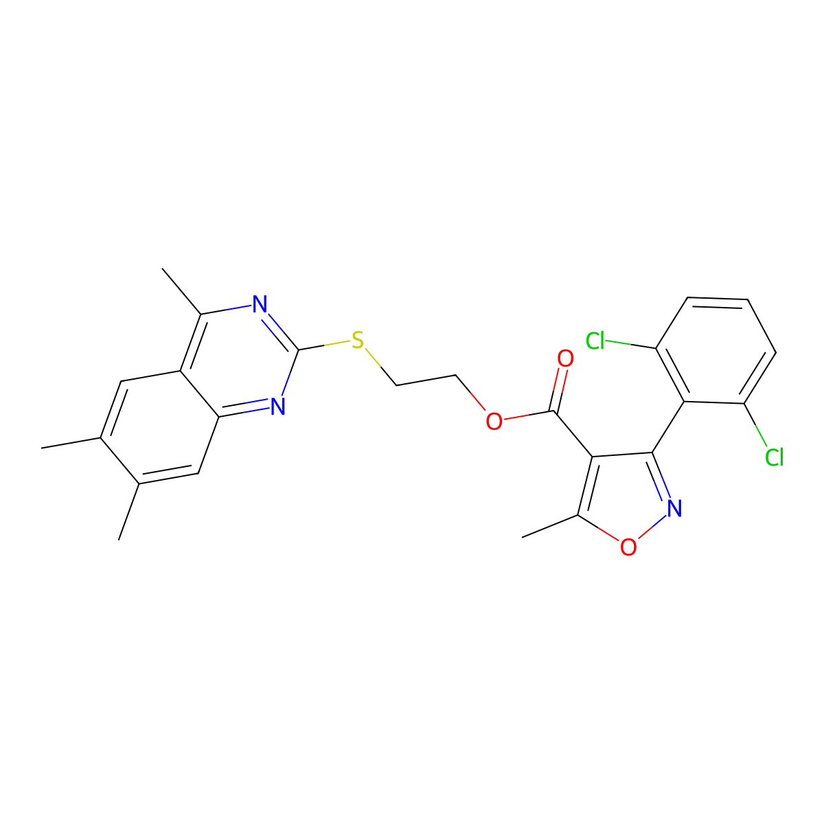 2-[(4,6,7-Trimethylquinazolin-2-yl)sulfanyl]ethyl 3-(2,6-dichlorophenyl)-5-methyl-1,2-oxazole-4-carboxylate molecular structure, CAS 371212-19-0