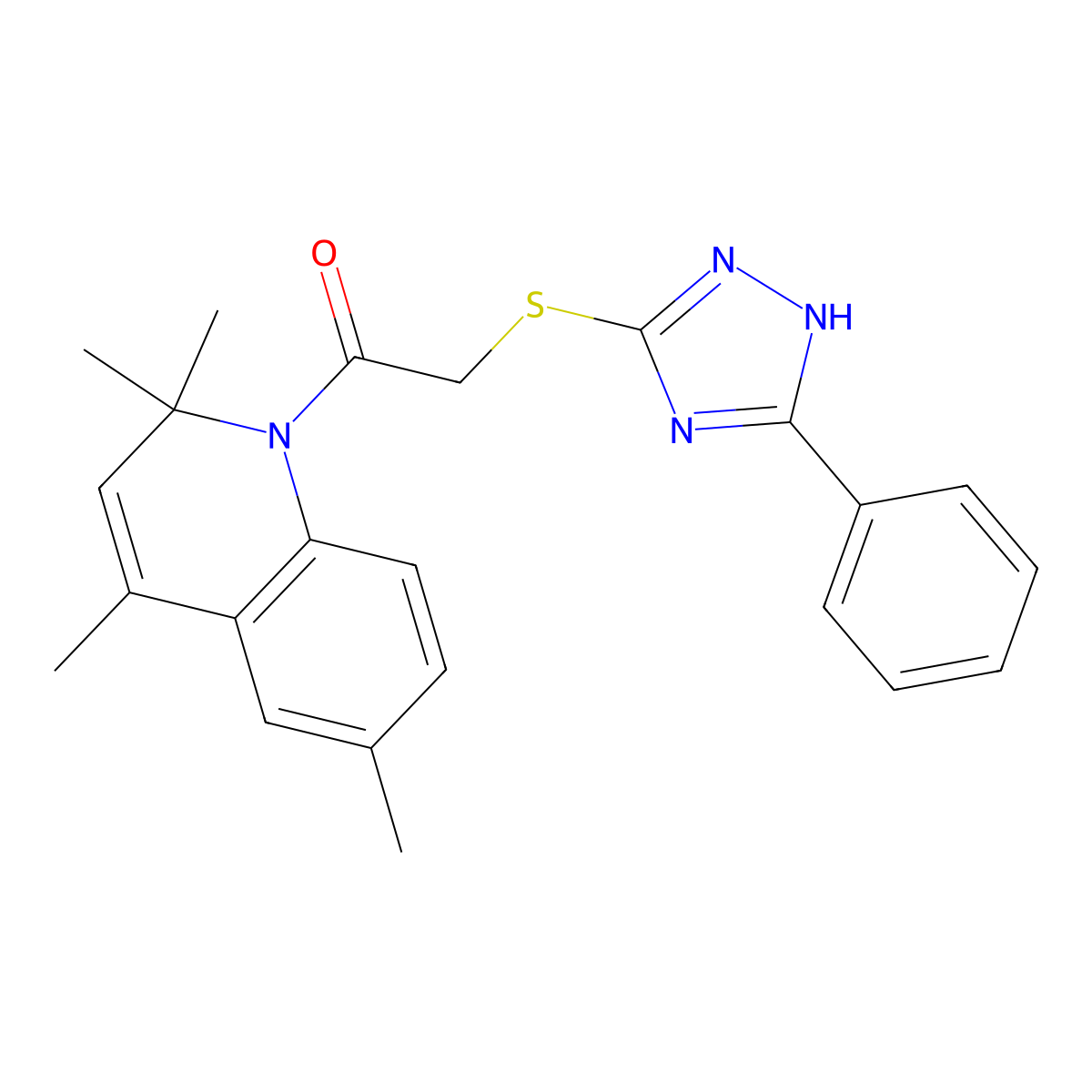 2,2,4,6-tetramethyl-1-{[(5-phenyl-4H-1,2,4-triazol-3-yl)thio]acetyl}-1,2-dihydroquinoline molecular structure, CAS 371212-25-8