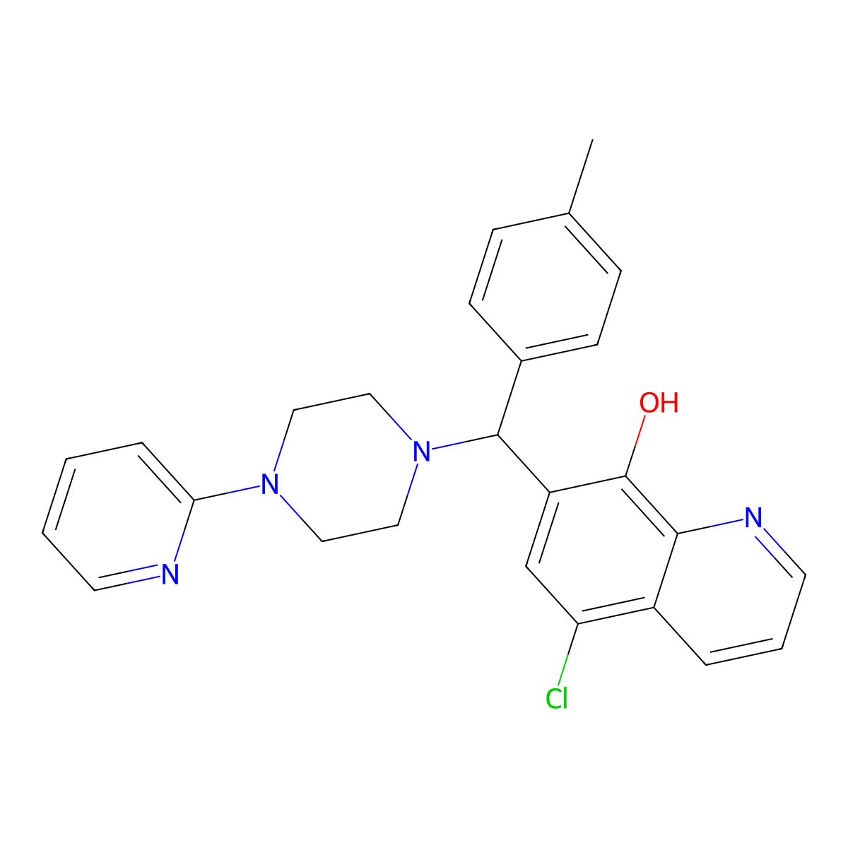 5-Chloro-7-((4-(pyridin-2-yl)piperazin-1-yl)(p-tolyl)methyl)quinolin-8-ol molecular structure, CAS 371212-93-0